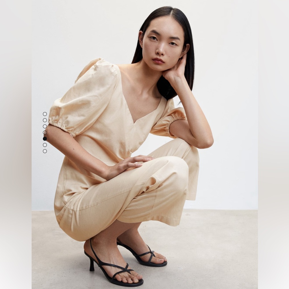 New MANGO Elegant Jumpsuit with Puffed Sleeves in Beige SizeXS US